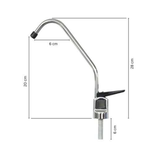 Standard black handle tap with  long reach spout